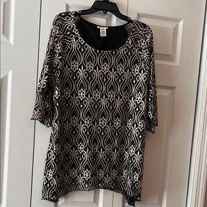 Brittany Black Scoop Neck Black Top with Gold Pattern